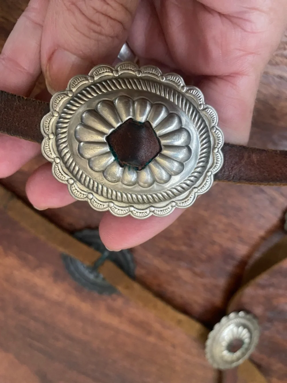Vintage silver and leather Concho belt!! - Picture 2 of 8